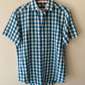 Robert Graham Teal and White Checkered Shirt SizeXL